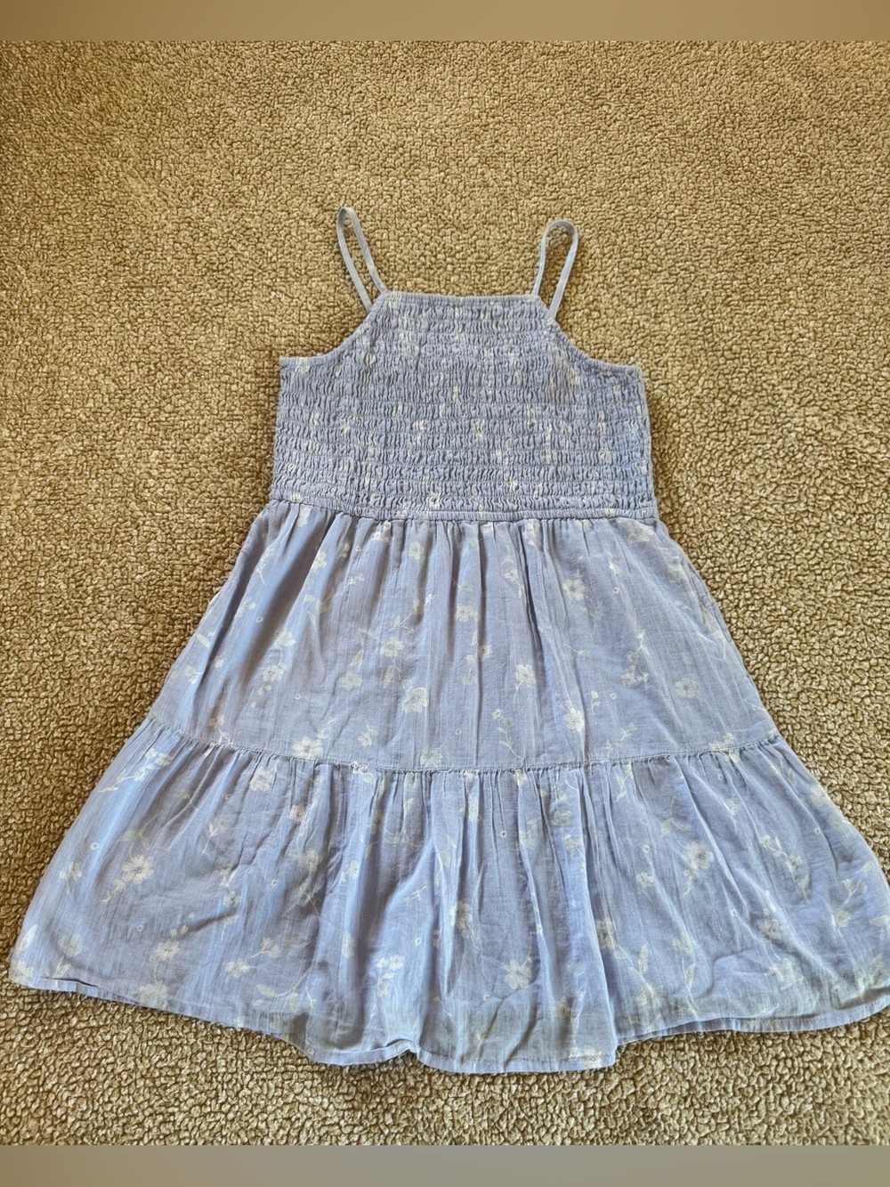 Abercrombie Kids Smocked Floral Midi Dress Girls 15/16 Blue Tiered